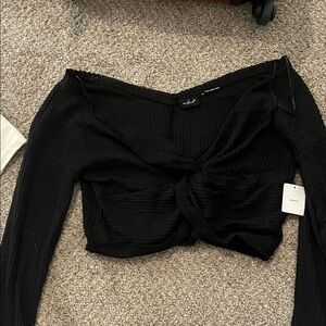 Urban Outfitters Black Ribbed Twist Top